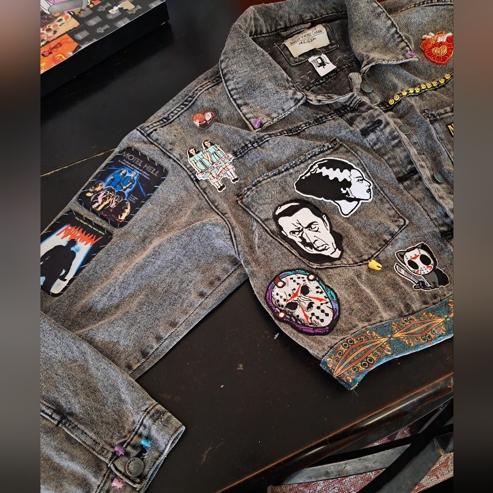 Custom RAGE Horror Cropped Grey Denim Jacket! OOAK Unique Fandom Wear! Friday 13 - Picture 4 of 16